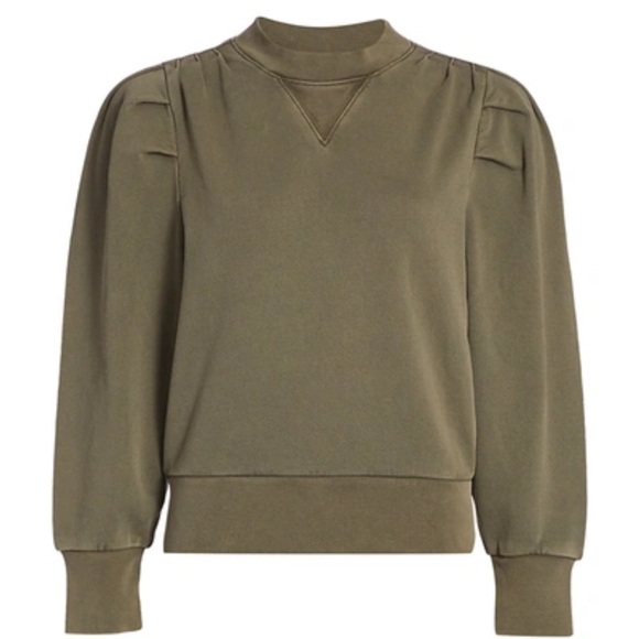 Frame Denim Shirred Olive Green Crew Neck Sweater, XS - Picture 2 of 4